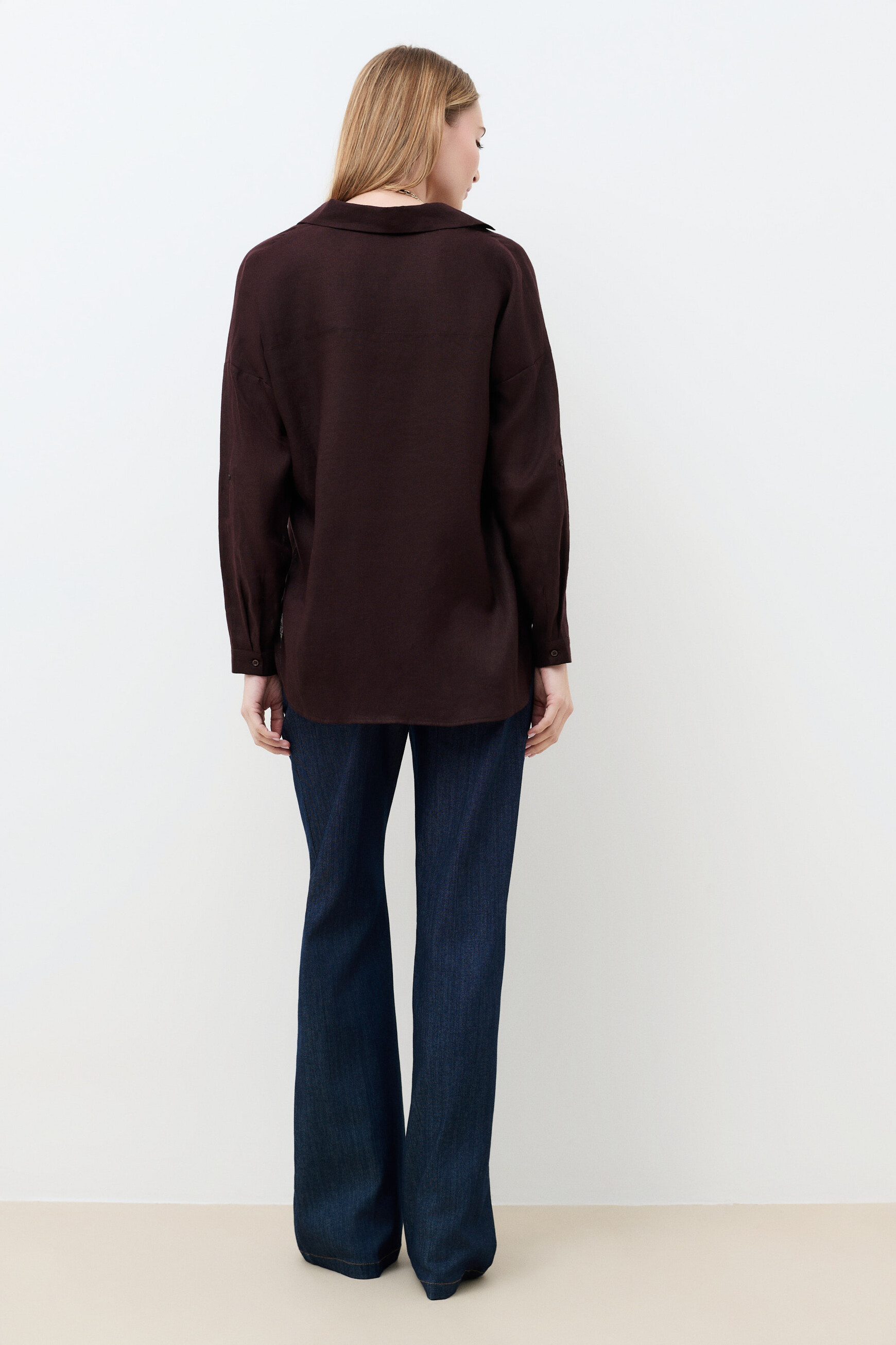 Csandinette overhemd 100% linnen marron fonc&eacute; vrouw