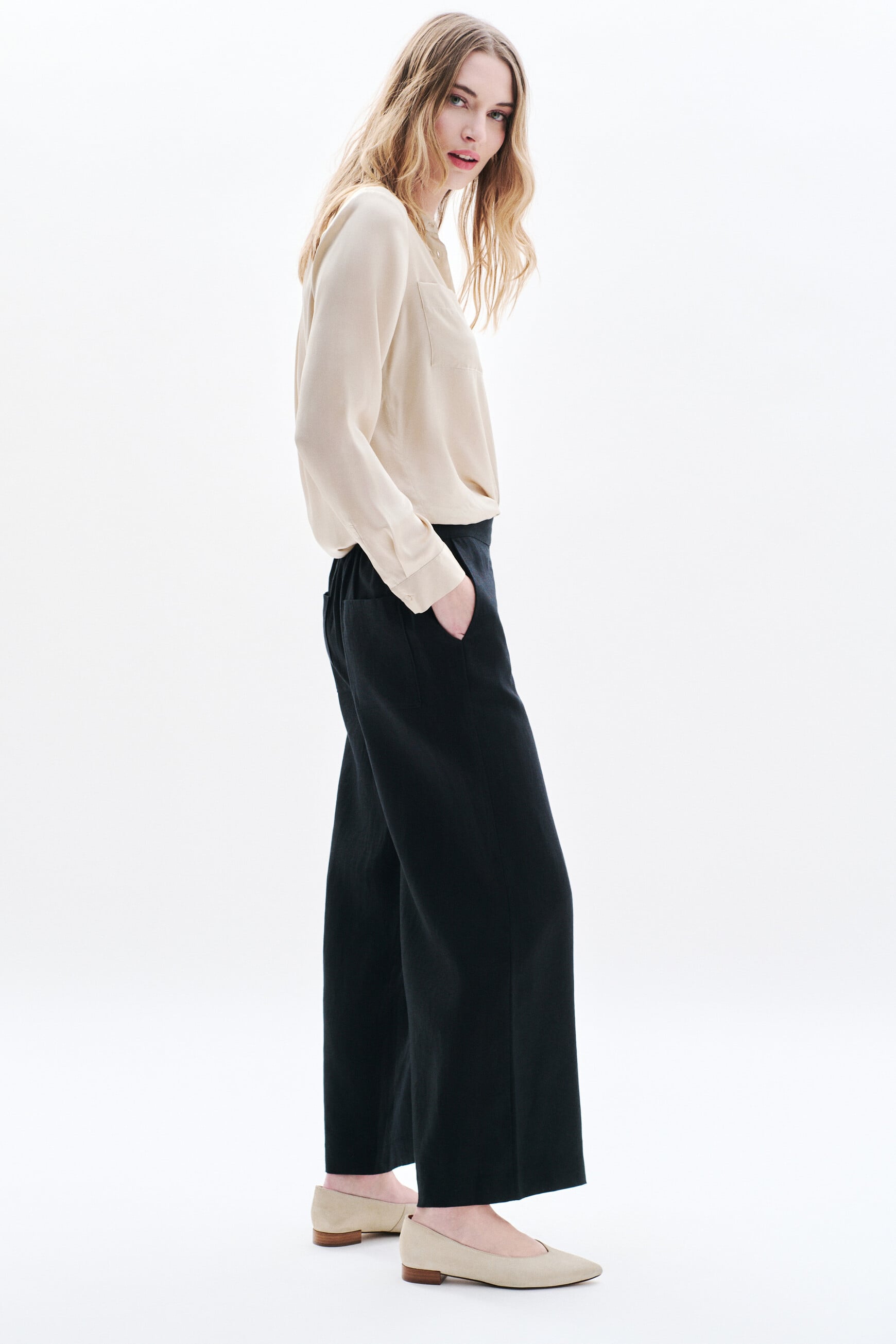 Pantalon pandi 100% lin noir femme