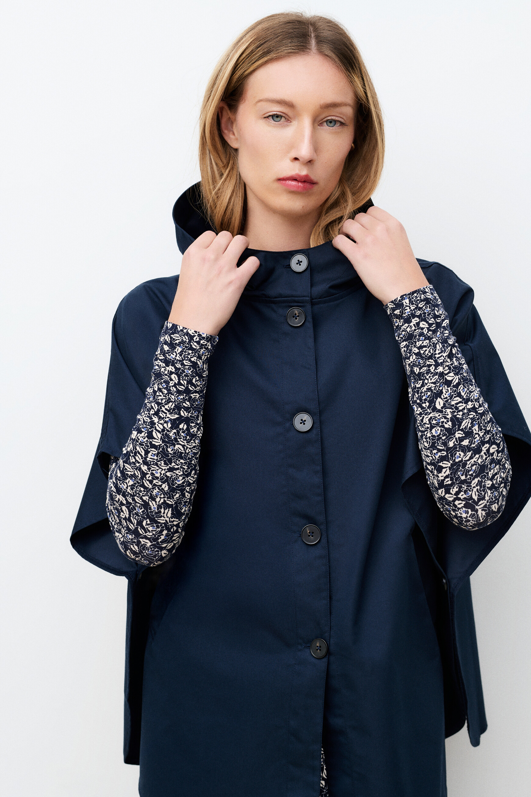 Poncho Harcarain bleu marine femme