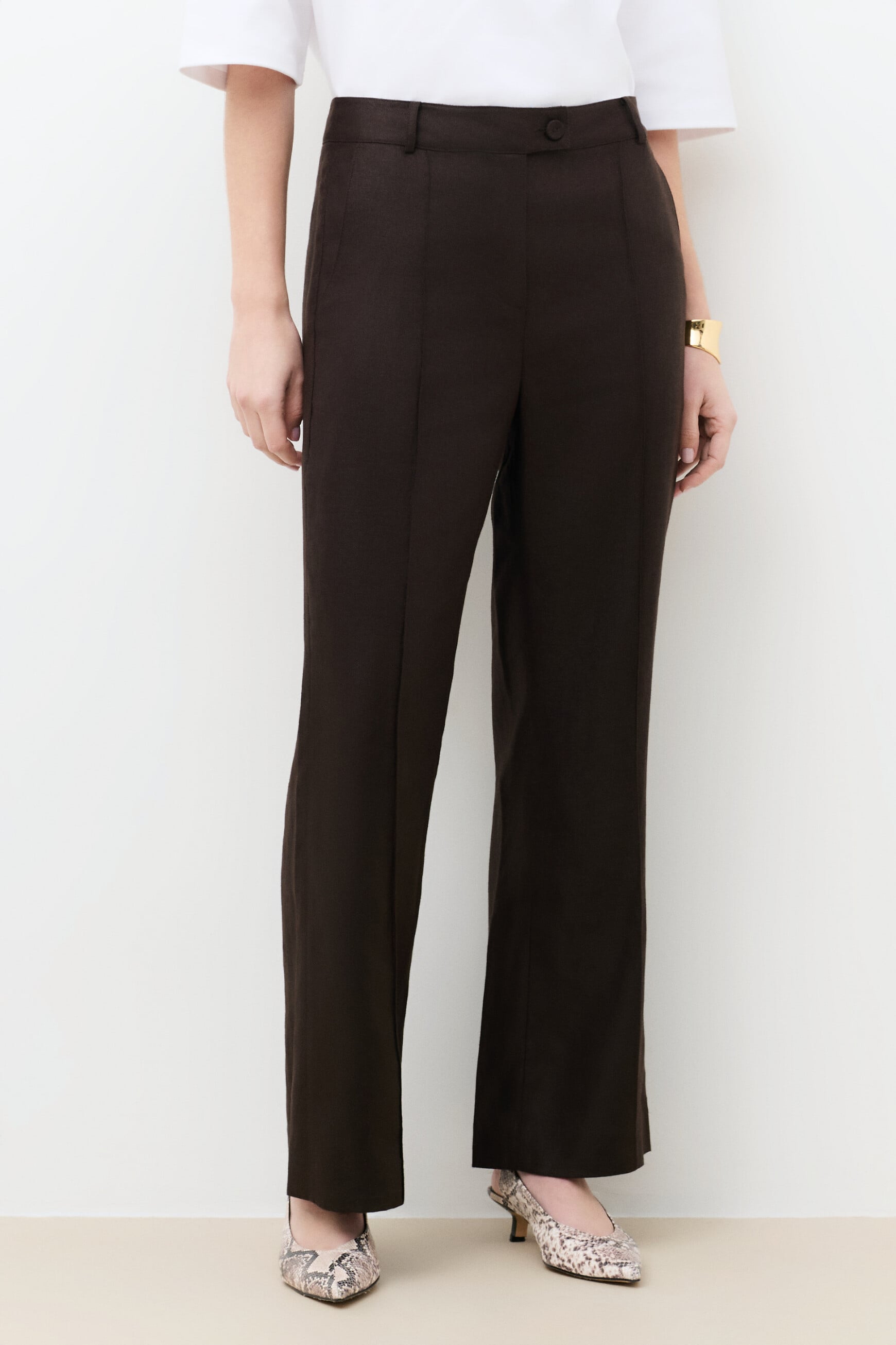 Pantal&oacute;n Pulse1 100% lino marr&oacute;n oscuro mujer